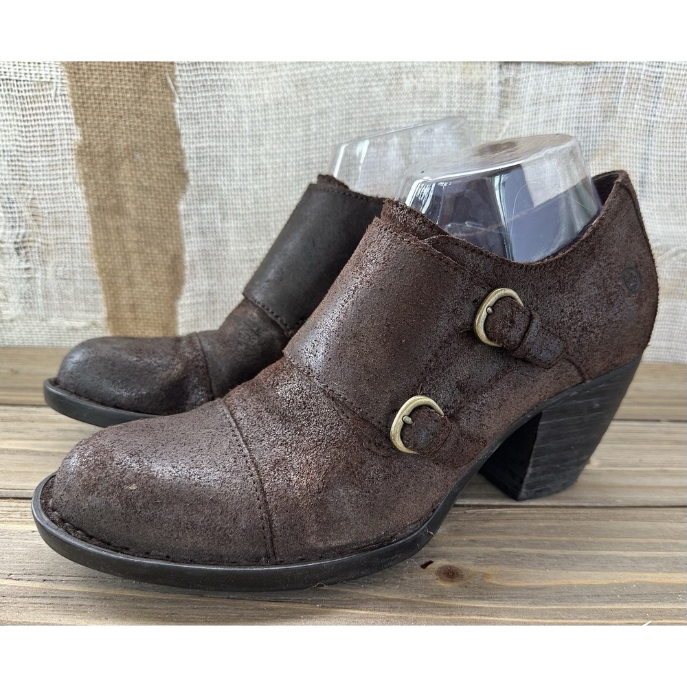 Born BOHO Ankle Boots Brown Leather Buckles Size 8.5 M Women’s Heritage Retro